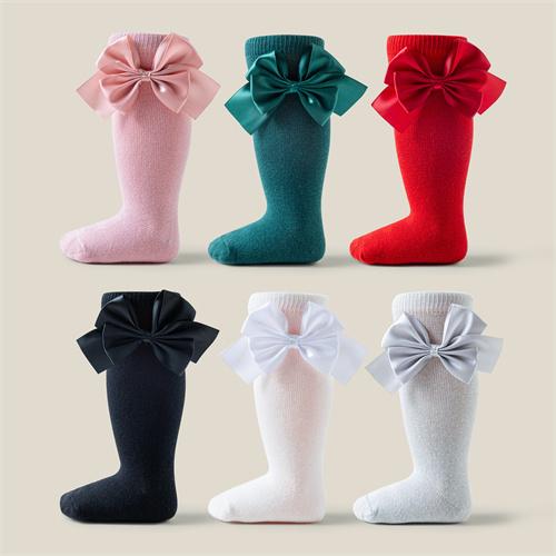 Baby flat double-layer bow mid tube socks