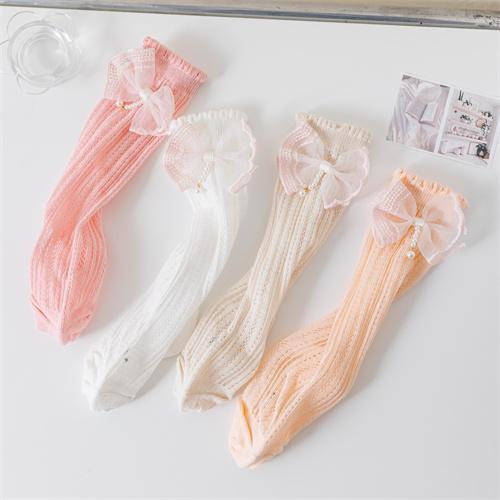 Summer thin socks with snow veil bow for infants and young children