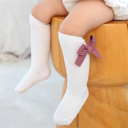 Baby's spring and autumn checkered bow long socks