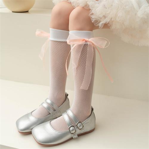 Solid color large bow Lolita socks