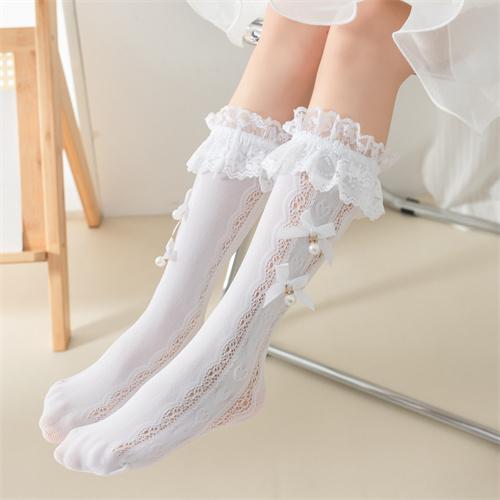 Lolita multiple pearl bow socks