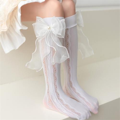 Lolita oversized bow pearl socks